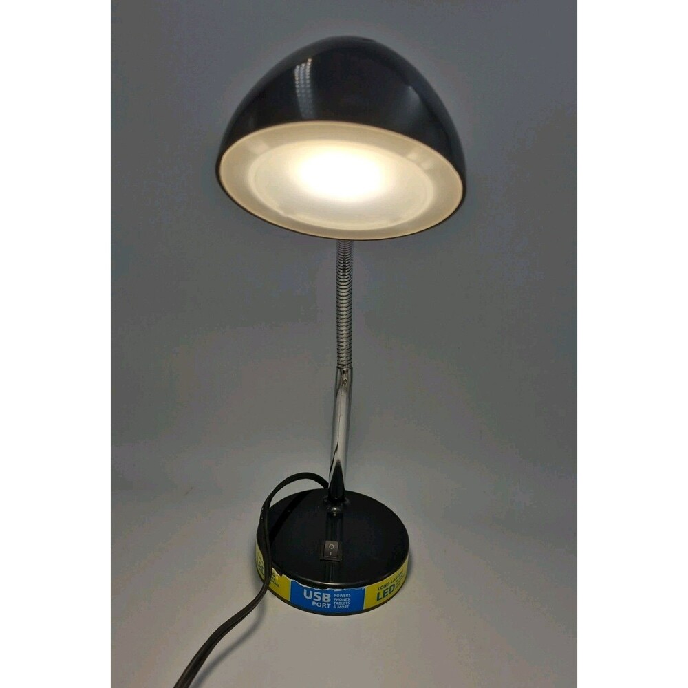 15" Electric Black Integrated LED Adjustable Desk Lamp with USB Port on side